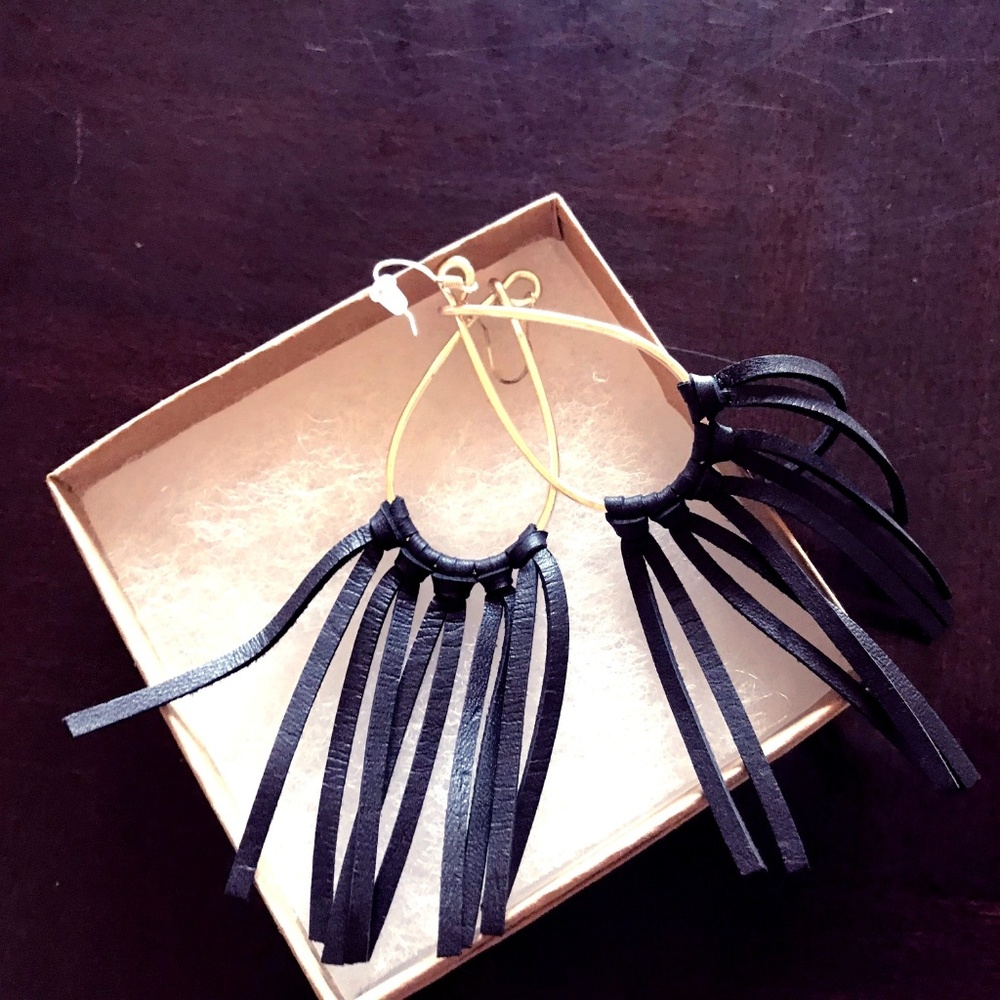 3 Pairs of Leather Earrings- Black, Blue, and Pink